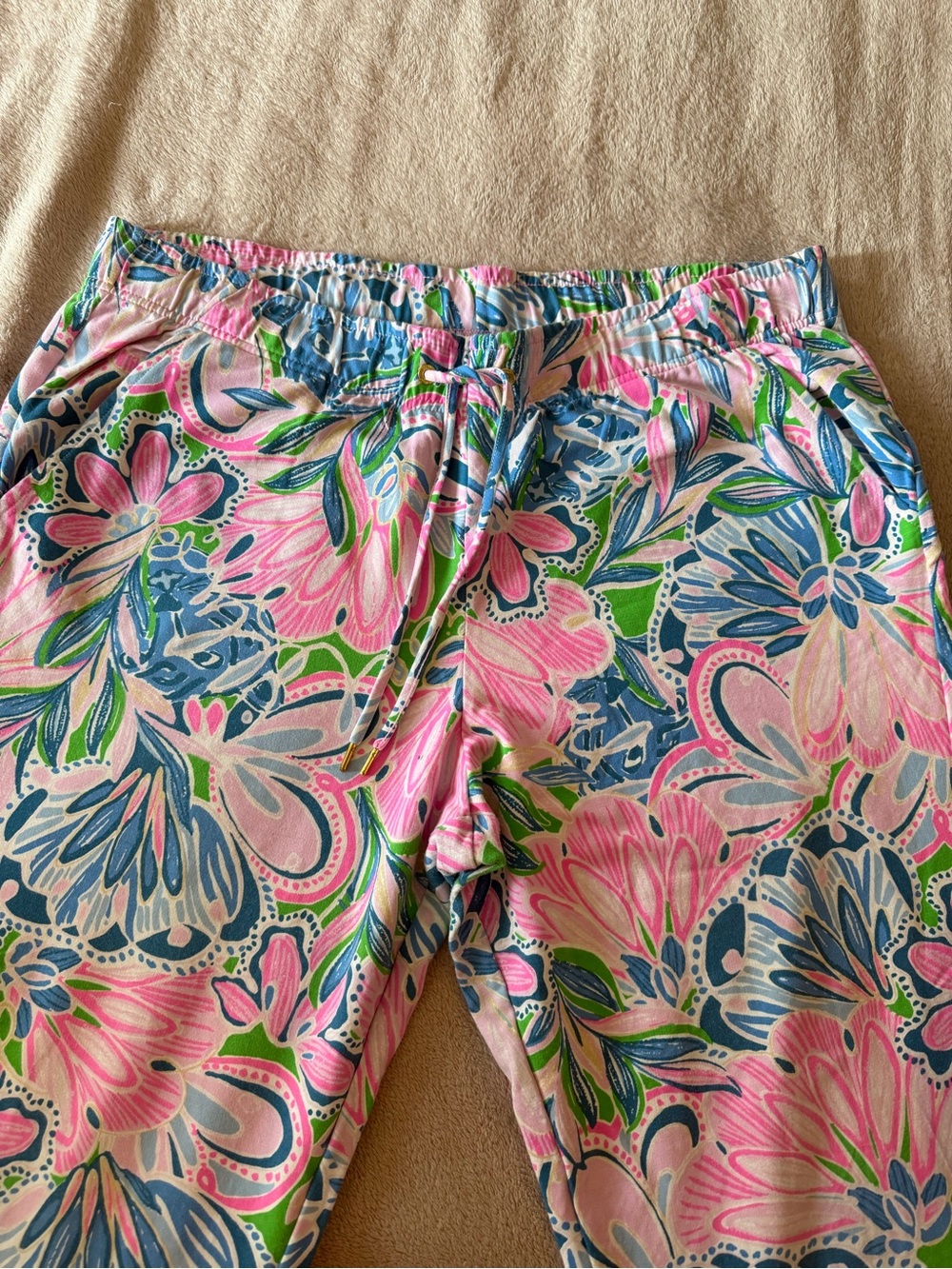 Lilly Pulitzer Pink Multi Floral Drawstring Leggings